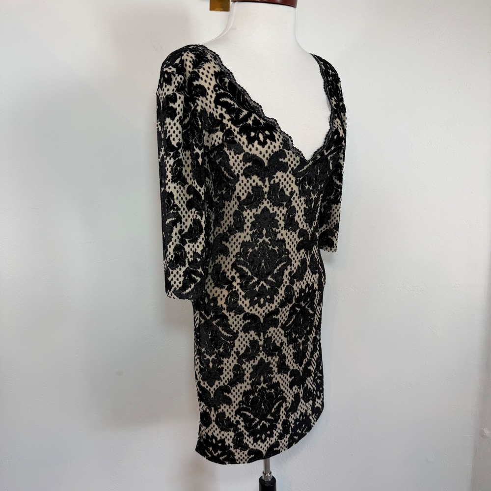 Free People Velvet Burnout Lace Mini Dress Black Cream Dark Feminine Gothic S - Picture 3 of 12
